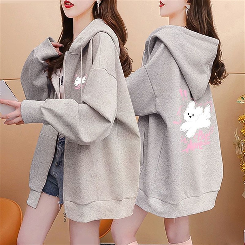 besteffie 여성 후드 집업 캐주얼 후드 자켓 귀여운 캐릭터 프린트 루즈핏 무지후드집업 E28 22,990원