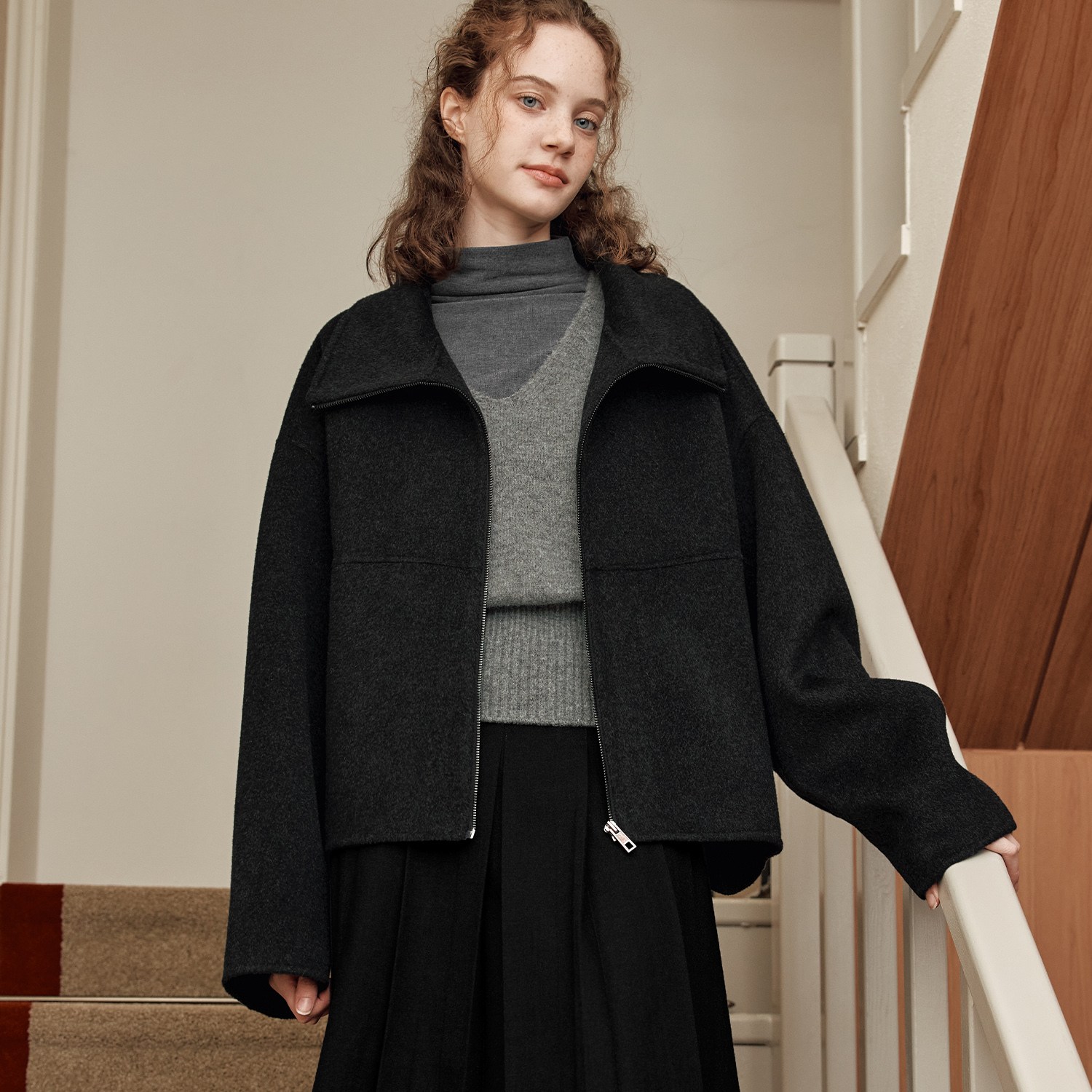 캐시미어 하이넥 집업 하프 코트 139,000원