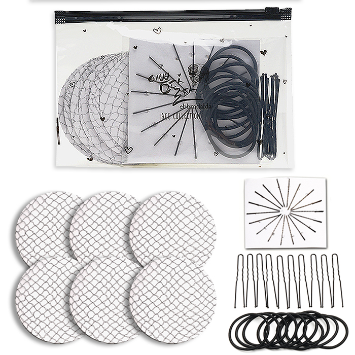 이쁨달다 여성용 감싸주망 헤어망 6p + 실핀 18p + 물결 U핀 10p + 헤어링 10p 세트 9,900원