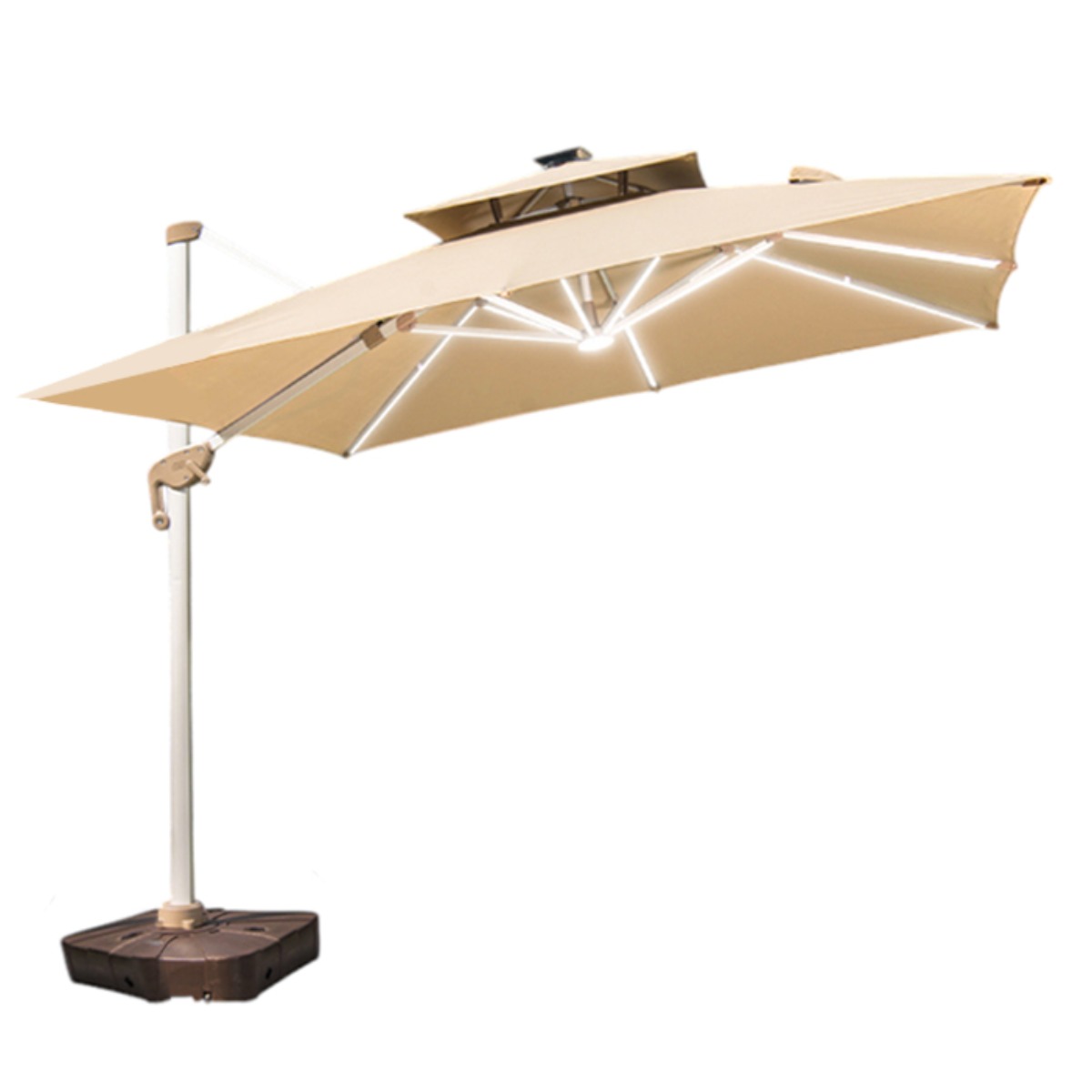 대형 태양광 파라솔 리모컨 조명조절 야외용 자외선차단 캠핑용 야외카페 햇빛가리개 베이지 브라운 레드 초록, 고급형 화이트(리모컨형) 890,000원