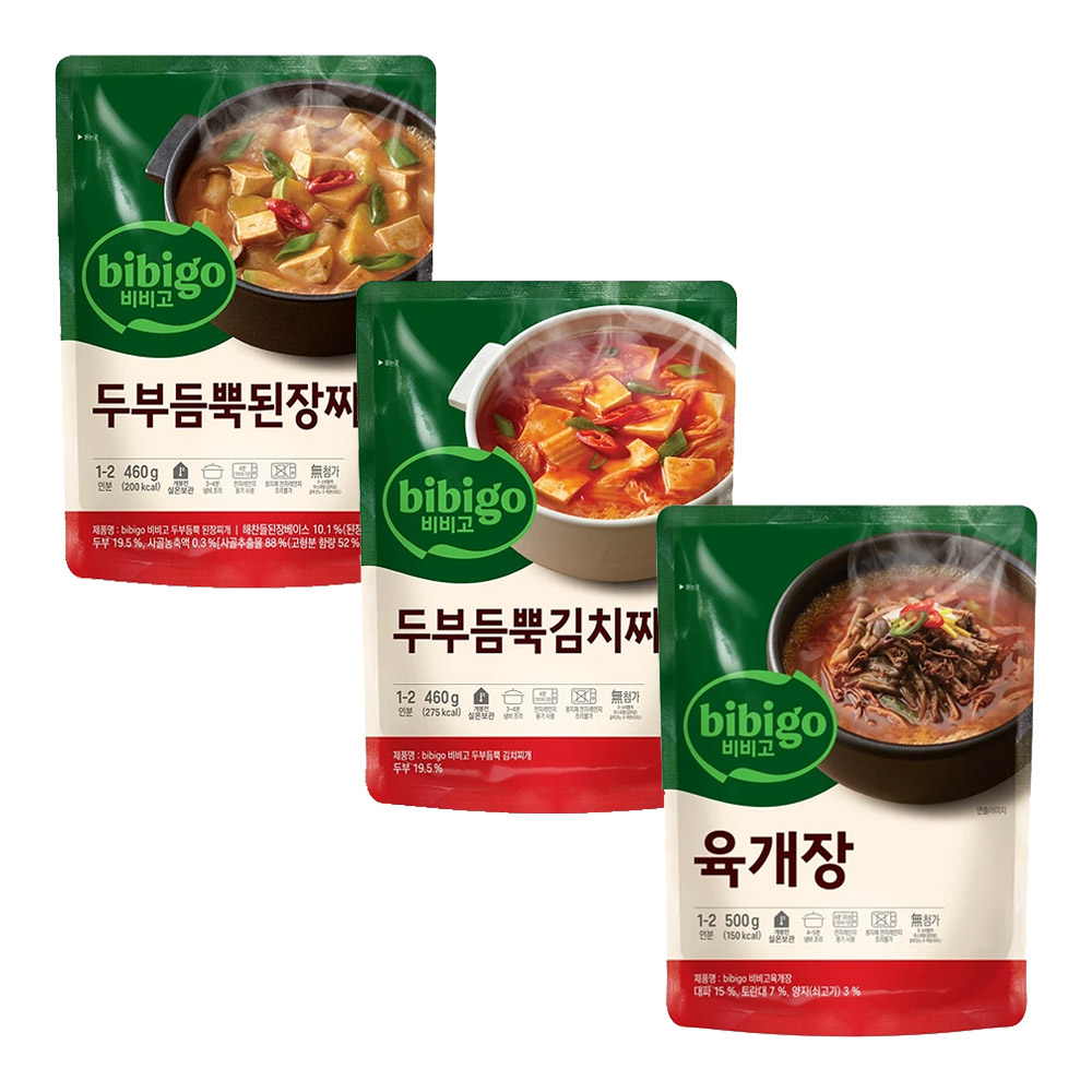 CJ 비비고 즉석국 혼합 3개 (육개장500g+두부듬뿍김치찌개460g+두부듬뿍된장찌개460g), 1세트, 1.42kg 13,890원
