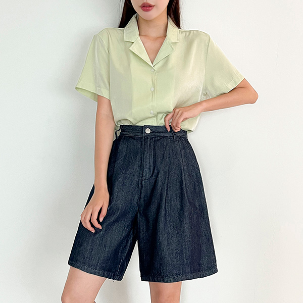 토마토팩토리 여성용 드가 핀턱 루즈핏 생지 5부 반바지 하프팬츠 12,820원