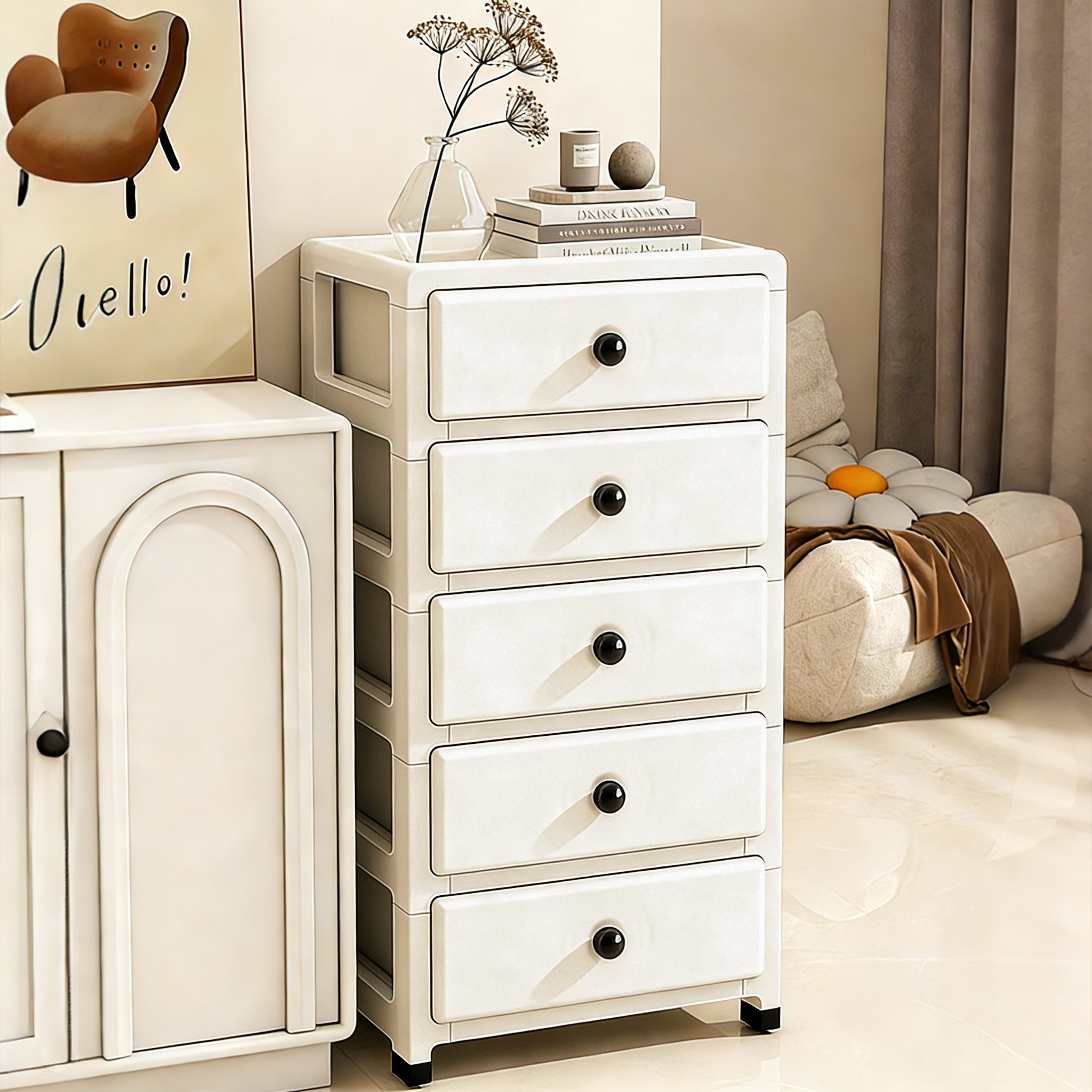Mosashoe 서랍장 다용도 틈새 수납장 플라스틱 서랍장 침대협탁 3단 4단 5단, 5단, 아이보리 36,800원