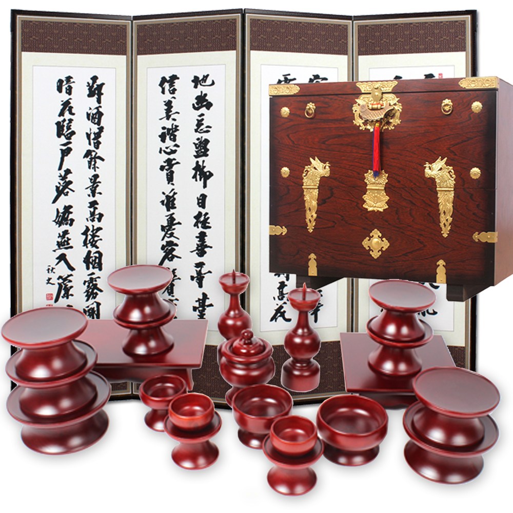 남원공방 민자 간소 제기세트 21P + 제기함 + 추사 4폭병풍 378,000원