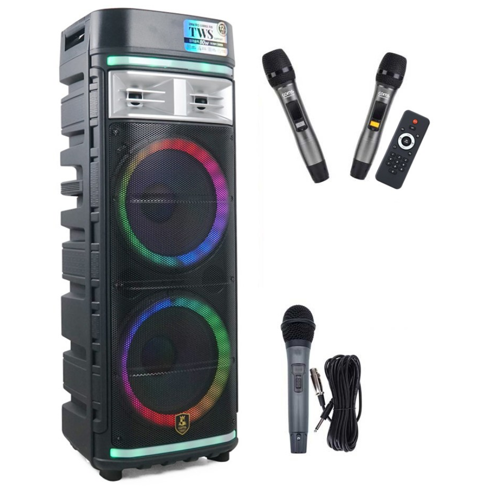 컴스 TWS LED 파티박스 스피커 이동식 UHF 블루투스 버스킹 노래방 앰프, CR500S2, 혼합색상 408,500원