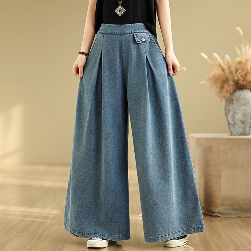 여성 데님 팬츠 와이드 뒷밴딩 청바지 치마바지 청통바지 빅사이즈 봄 가을 하체커버 빈티지 데님바지 29,880원