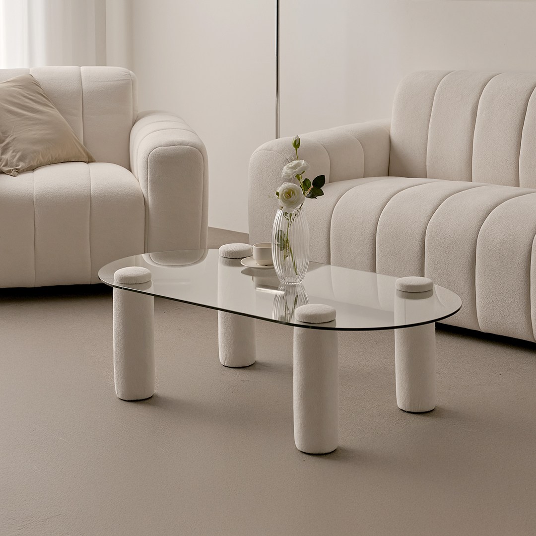 [슬레코폼] LIFE 01 원형 강화유리 부클레 패브릭 소파테이블 1000 179,000원