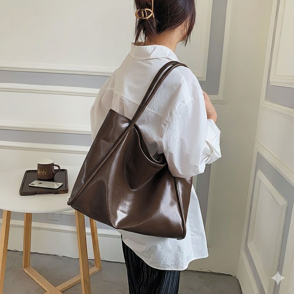 가볍고 세련된 심플 여성 가죽느낌 빅백 쇼퍼백 숄더백 큰가방 트렌드잇 17,900원