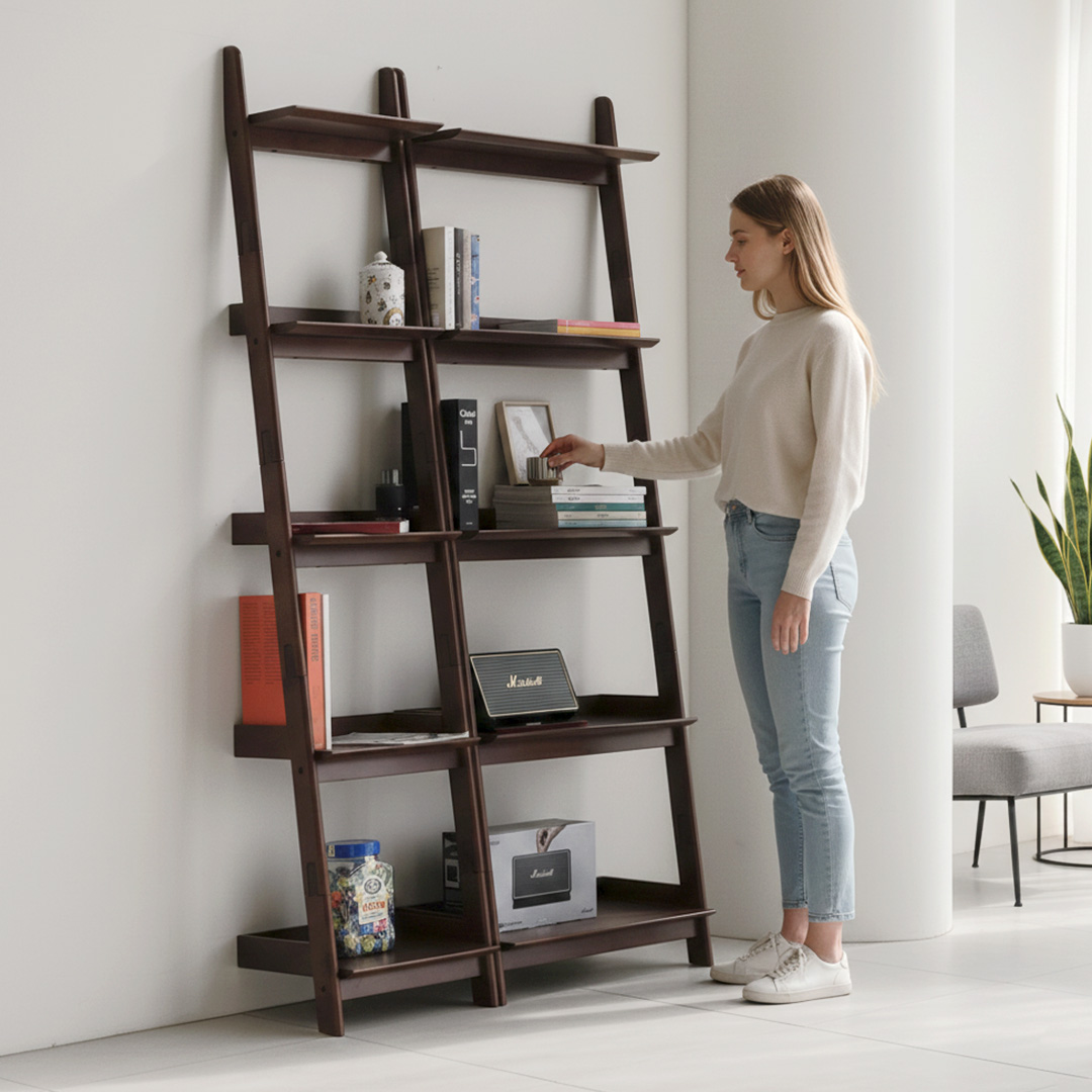 포르보 월넛 원목 사다리 수납 선반 5단 북선반 벽선반 북쉘프 북타워 400 600, 5단, 월넛 177,000원