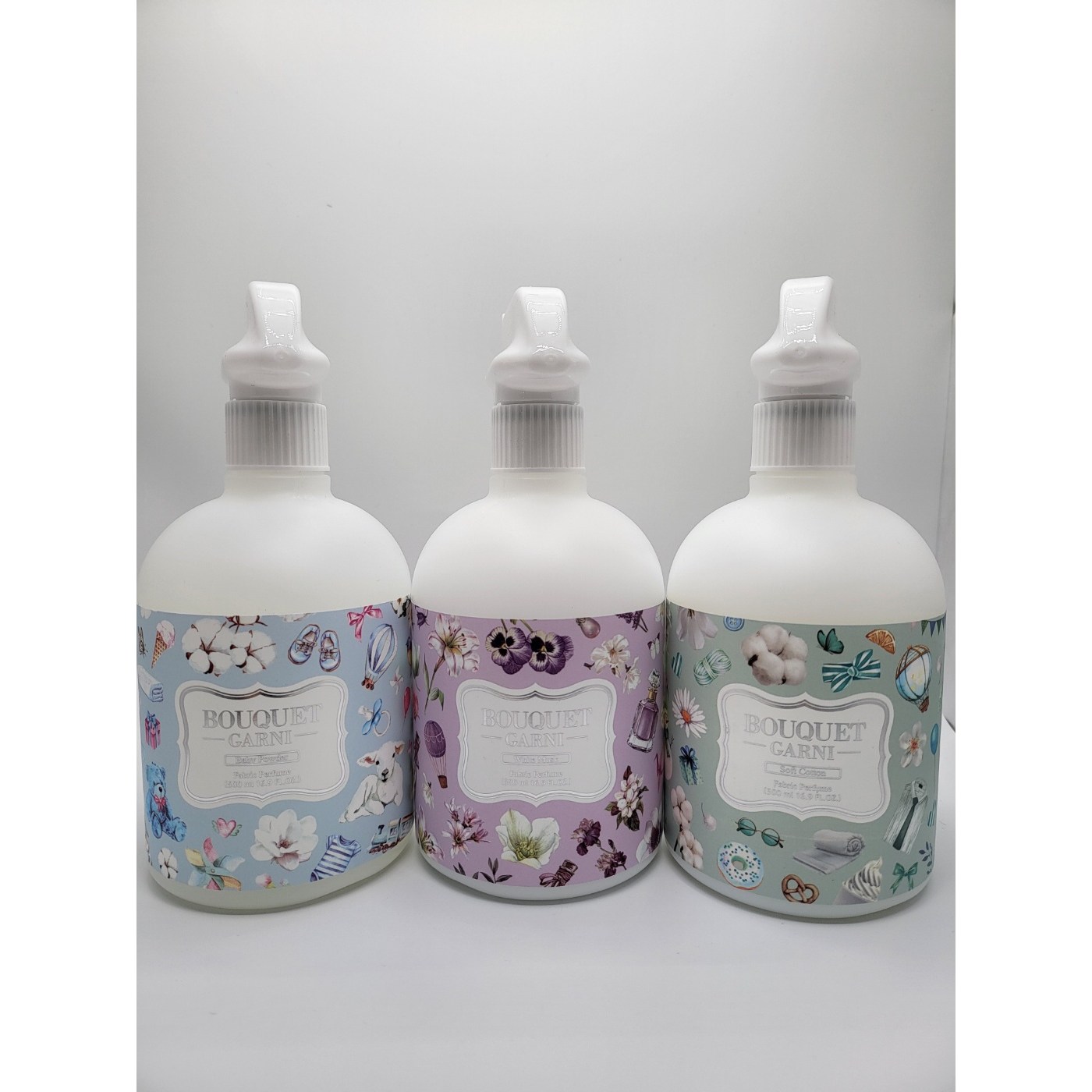 부케가르니 섬유탈취제 소프트코튼 500ml + 베이비파우더 500ml + 화이트머스크 500ml 본품 세트 19,900원