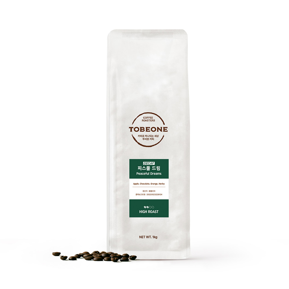 투비원커피 I 피스풀 드림(디카페인), 2개, 1kg, 홀빈(분쇄안함) 74,090원