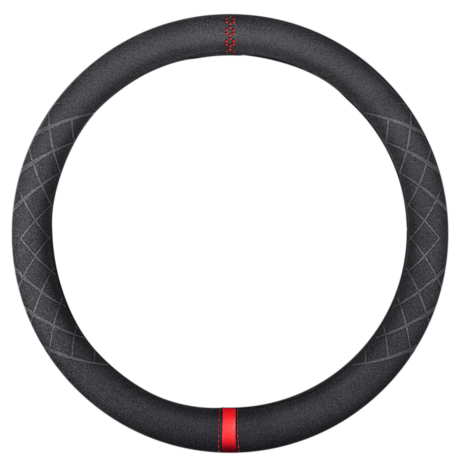 Ryusei 자동차 핸들커버 알칸타라 논슬립 원형 D컷 기아 제네시스 현대 아우디 벤츠 쉐보레 BMW 호환 R067, 블랙+빨간색 35,900원