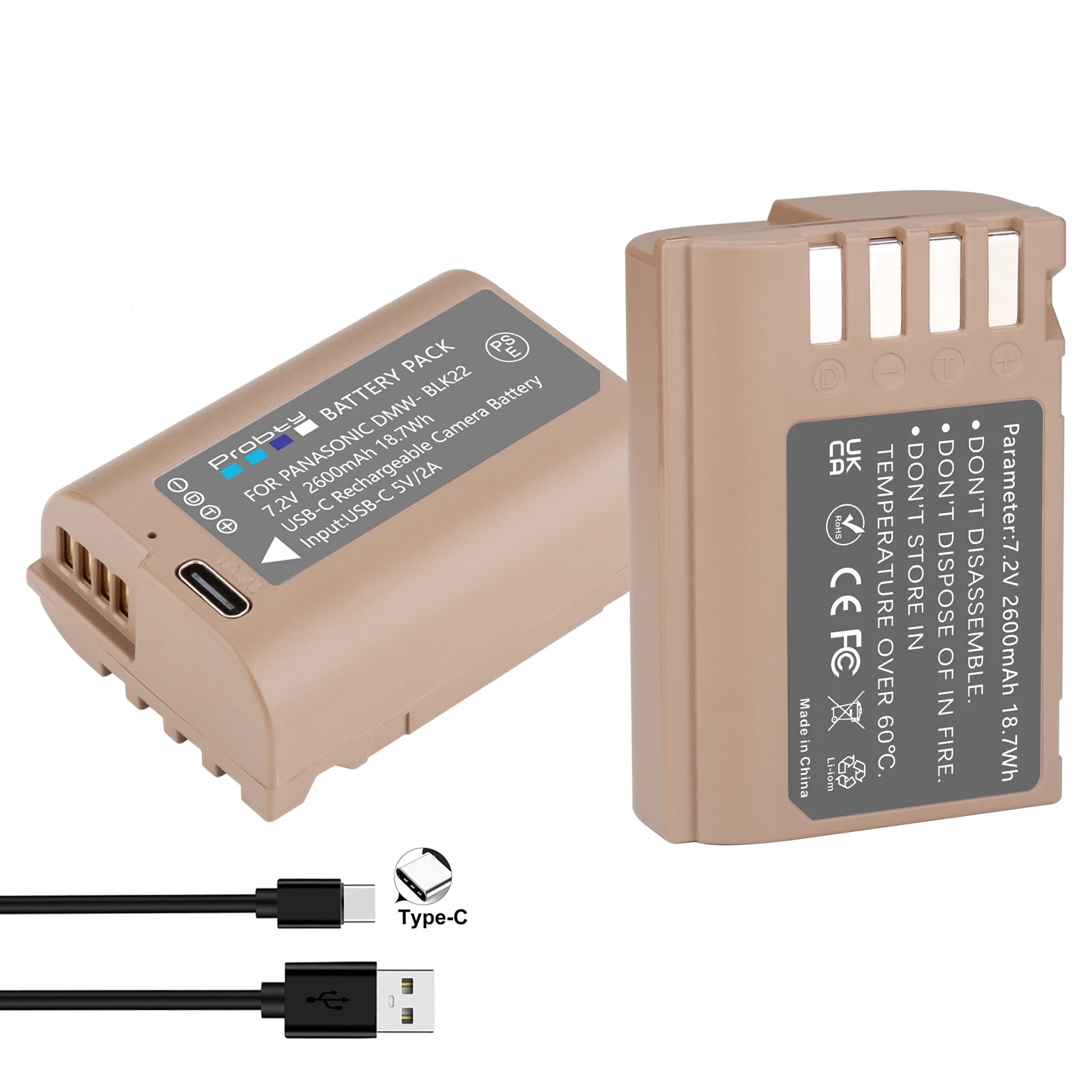 DMW-BLK22 DMW BLK22 배터리, USB-C 충전 포트 포함, 파나소닉 LUMIX GH5 II GH6 GH5M2 DC-S5 IIX용, 2600mAh 88,600원
