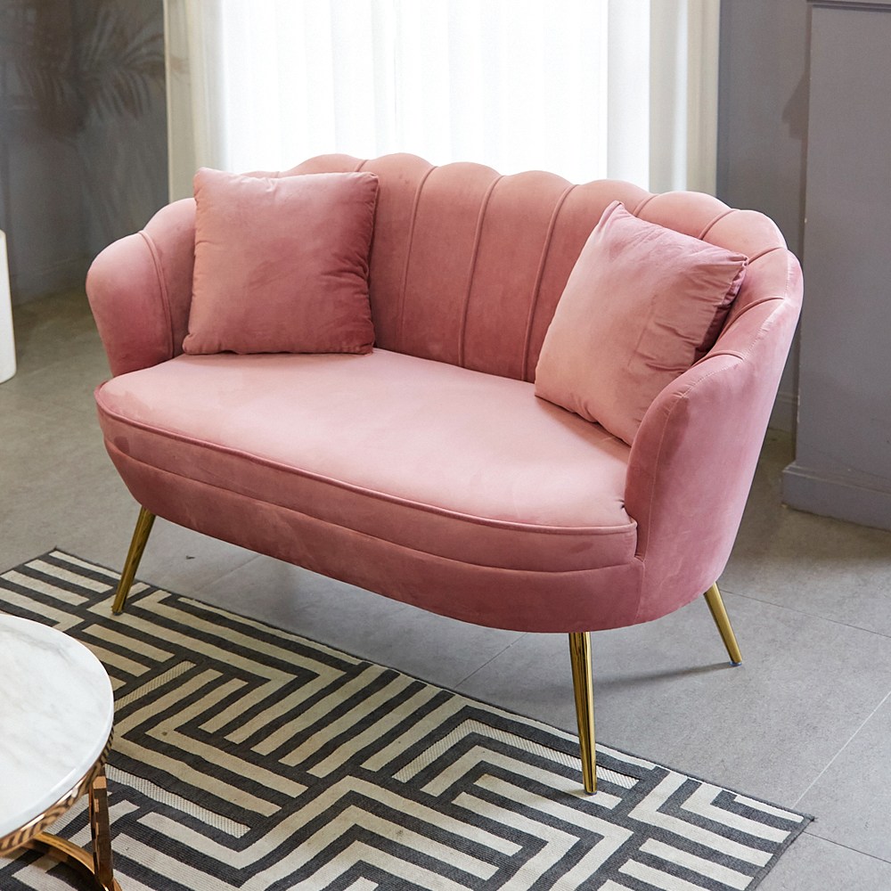 릴리 2인 소파 북유럽 패브릭 모던 벨벳 골드 쇼파, 핑크-골드다리 169,000원