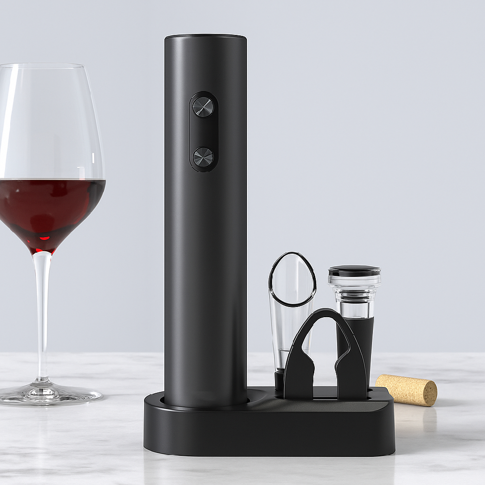 엔토 전동 와인오프너 프리미엄 와인따개 코르크 병따기 포일 커터 푸어러 진공 스토퍼 거치대, 1개, 블랙 18,900원