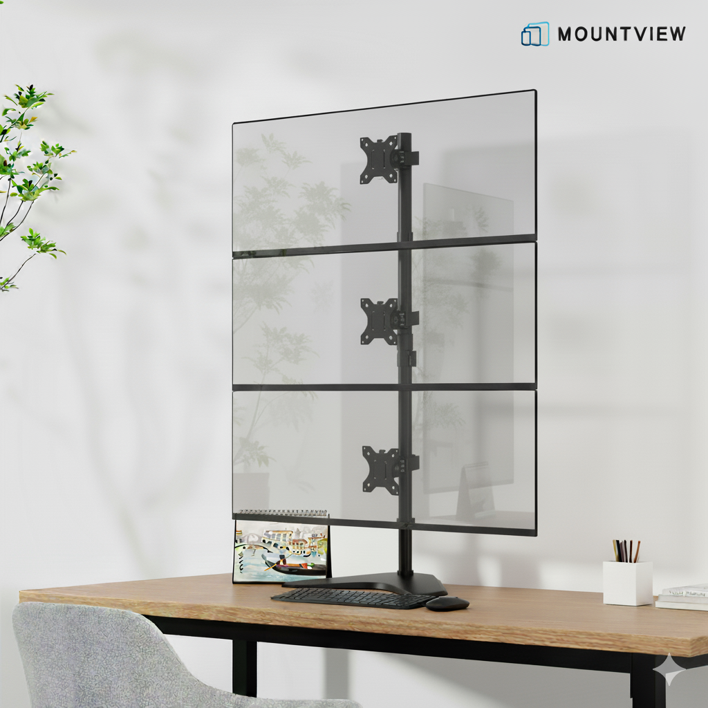 마운트뷰 상중하 수직 트리플 모니터암 스탠드형 거치대 MV12-C03V 27인치 32인치 31,900원