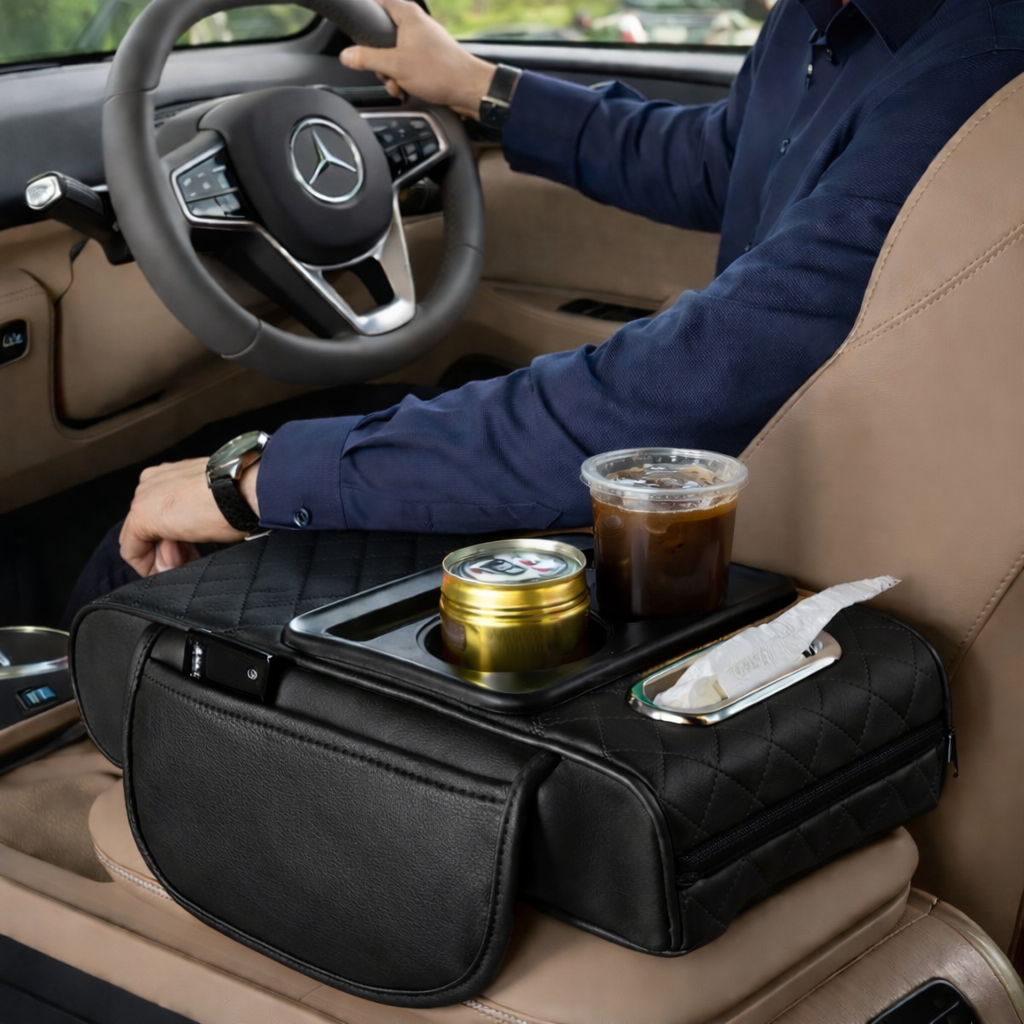 보담다 자동차 콘솔수납 컵홀더 팔걸이 쿠션, 1개, 블랙 14,900원