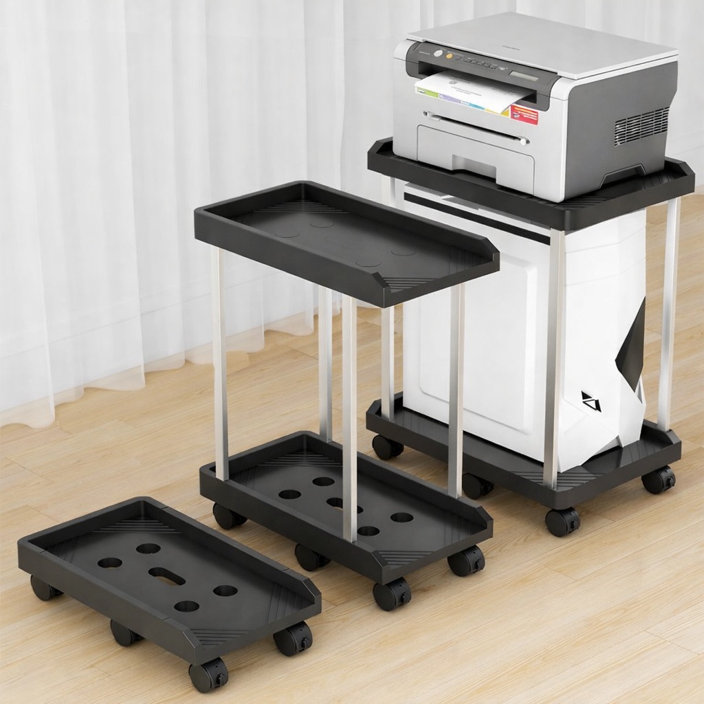 휴템 pc본체 받침대 컴퓨터 바퀴 데스크탑 이동식 2단 보관 정리함 수납 받침, 블랙 30,000원