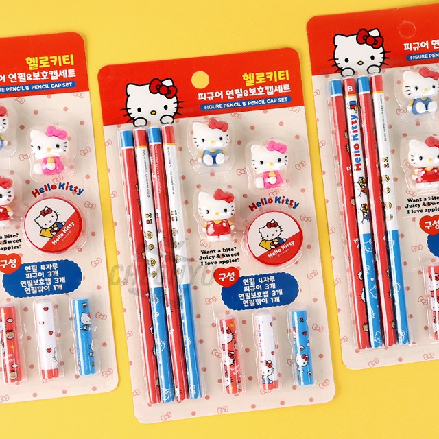 산리오 문구세트 헬로키티 피규어 연필 보호캡 연필깎이 세트, 1개 5,940원