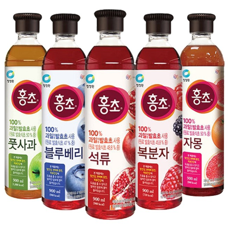 청정원 홍초 900ml 석류 복분자 블루베리 풋사과 자몽 5종 세트, 5개, 900ml 37,800원