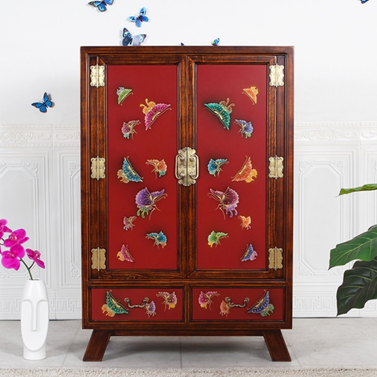 다한수제고가구 오동 나비 원목 수납장 (레드,대), 단품 623,000원