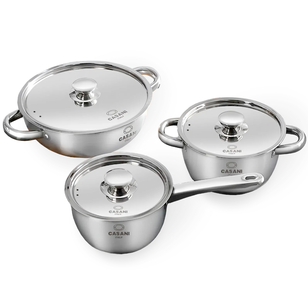 까사니 인덕션 겸용 IH 3중 올스텐 냄비세트, 실속 3종, 1세트, 편수 18cm + 양수 20cm + 양수 26cm 53,000원