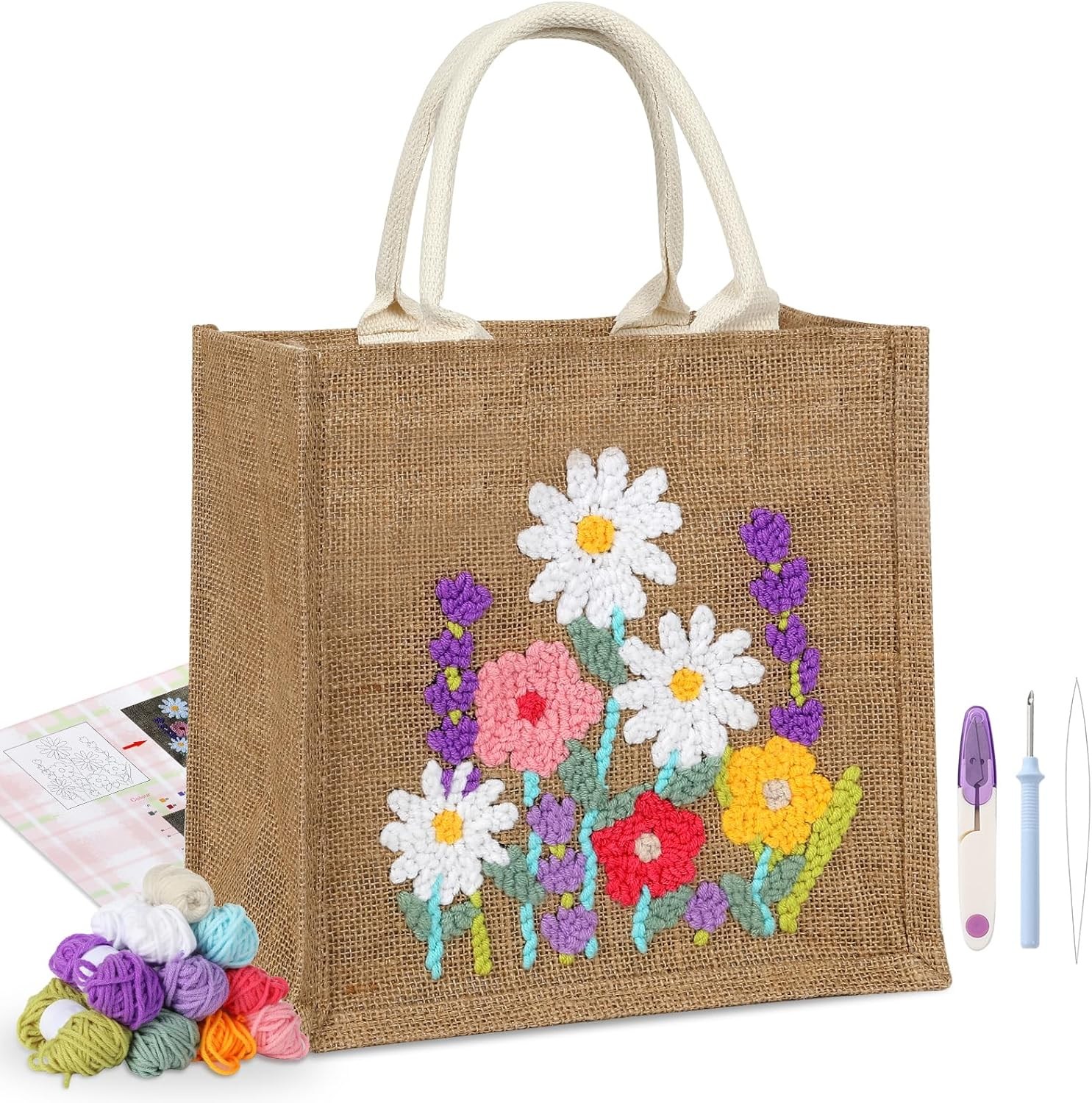 초보자를 위한 펀치 니들 키트 꽃무늬 토트백 세트 인스트럭션 얀 도구 DIY 자수 스타터 쉬운 공예 선물용 47,880원