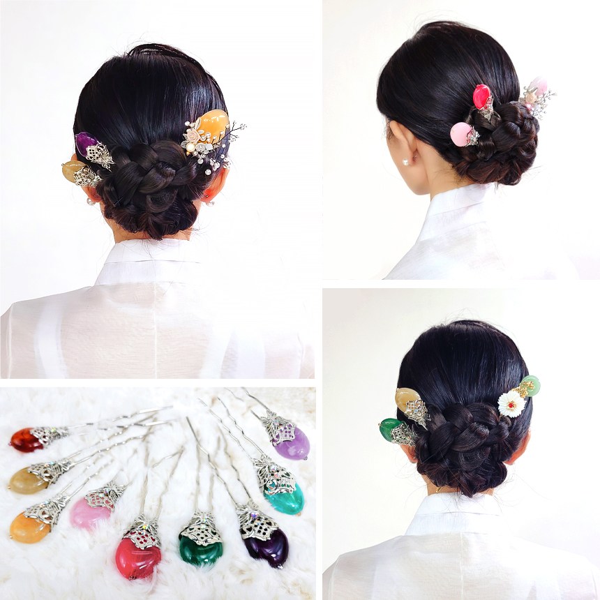 다온 한복 비녀 혼주 뒤꽂이 업스타일 헤어장식 애교꽂이 돌잔치, 셀프웨딩, 칠순, 전통헤어장식, 다온_노랑 7,000원