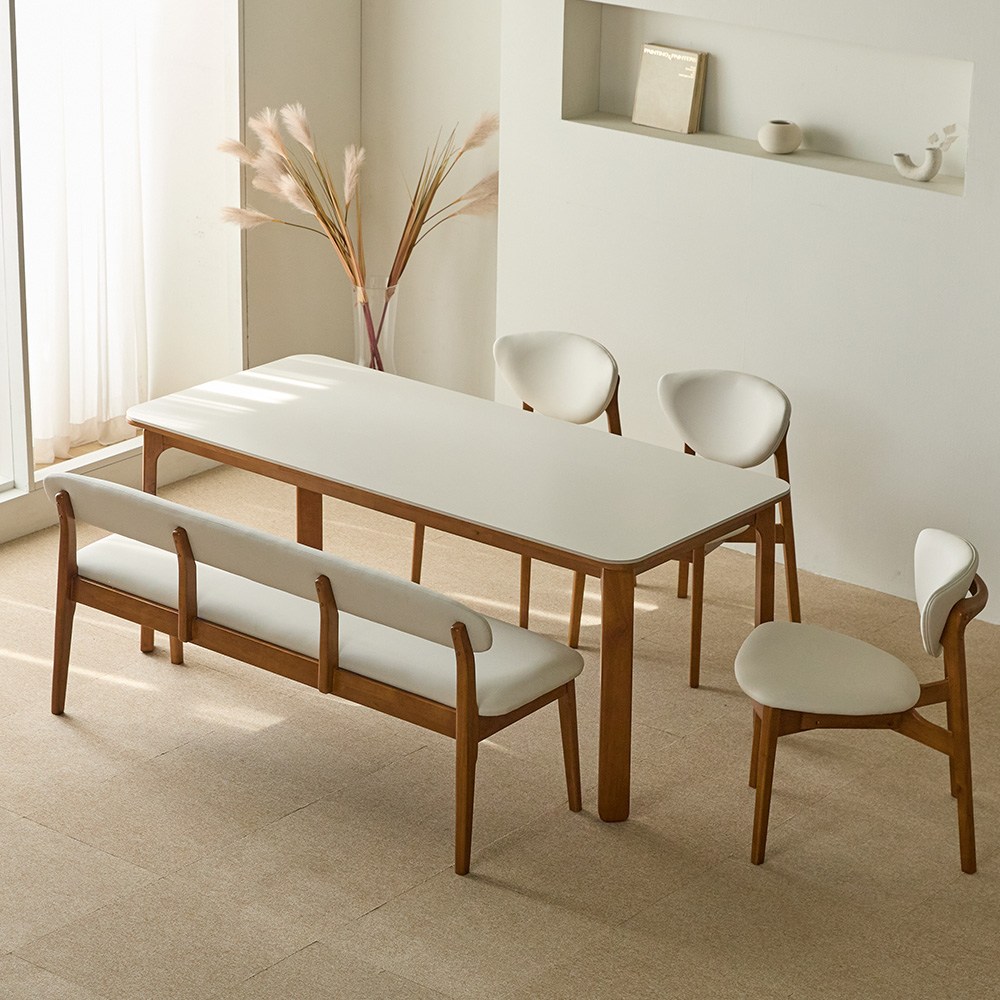 파로마 플렌 세라믹 원목식탁 다렌B 벤치의자 세트 6인용 1800 (벤치의자1의자3), 상세 설명 참조, 옵션선택:월넛(베이지) 벤치의자B 세트 819,000원