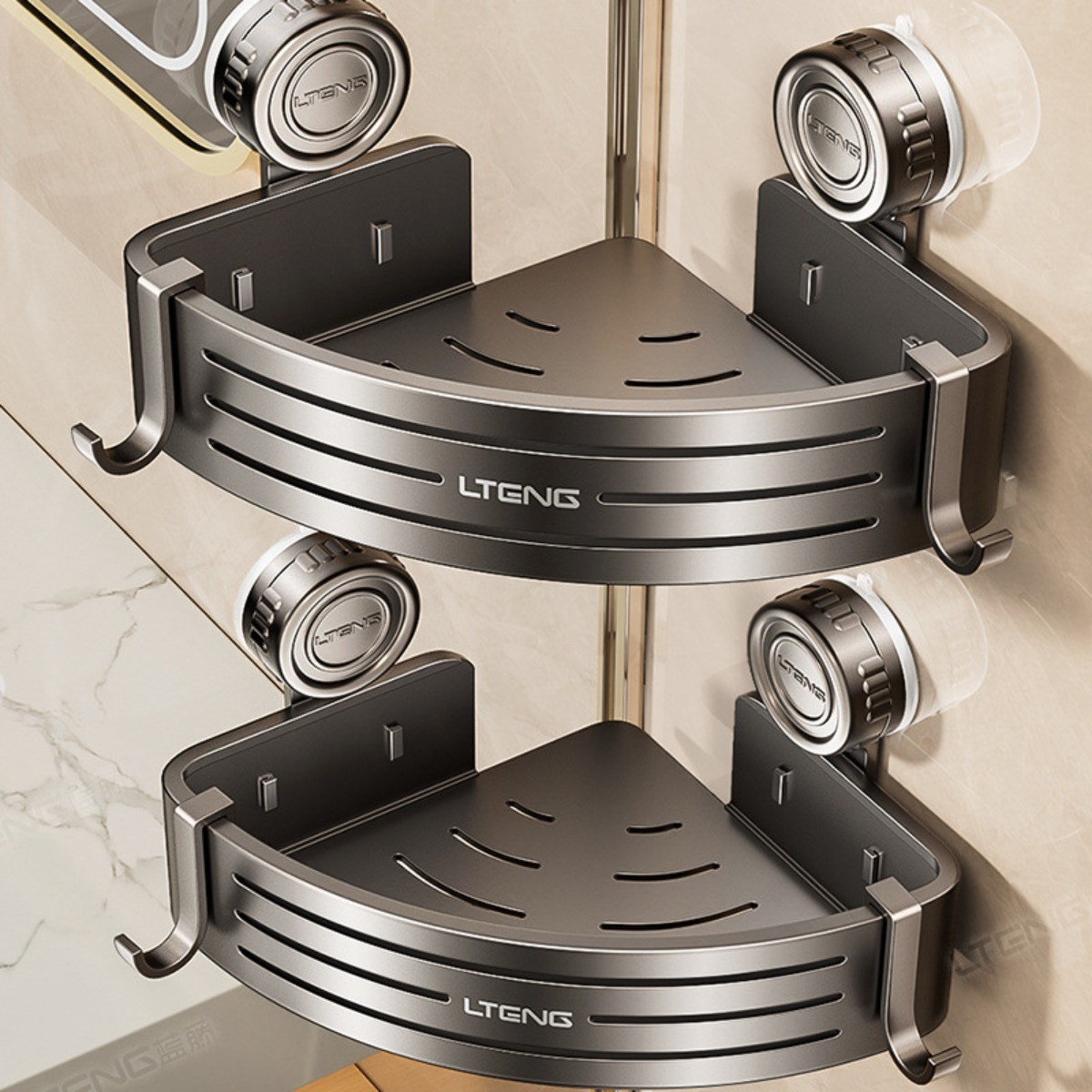 리틀보이 초강력 진공흡착 무타공 욕실선반 코너형, 2개 43,800원