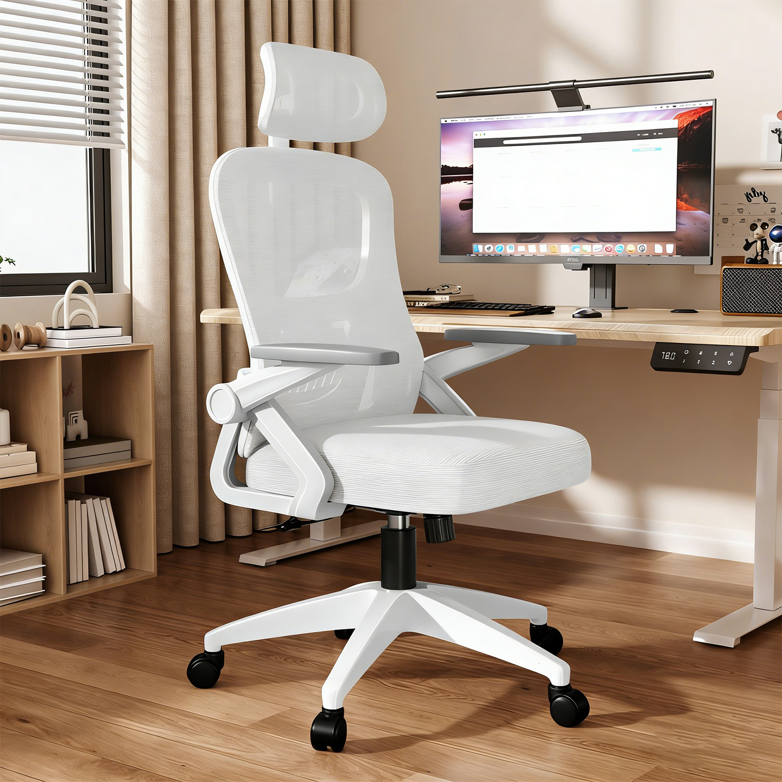 키루에 의자 컴퓨터의자 책상의자 사무용의자 학생 사무실의자 공부의자 컴퓨터 의자 푹신한 메쉬 의자, 화이트 헤드레스트 120,000원
