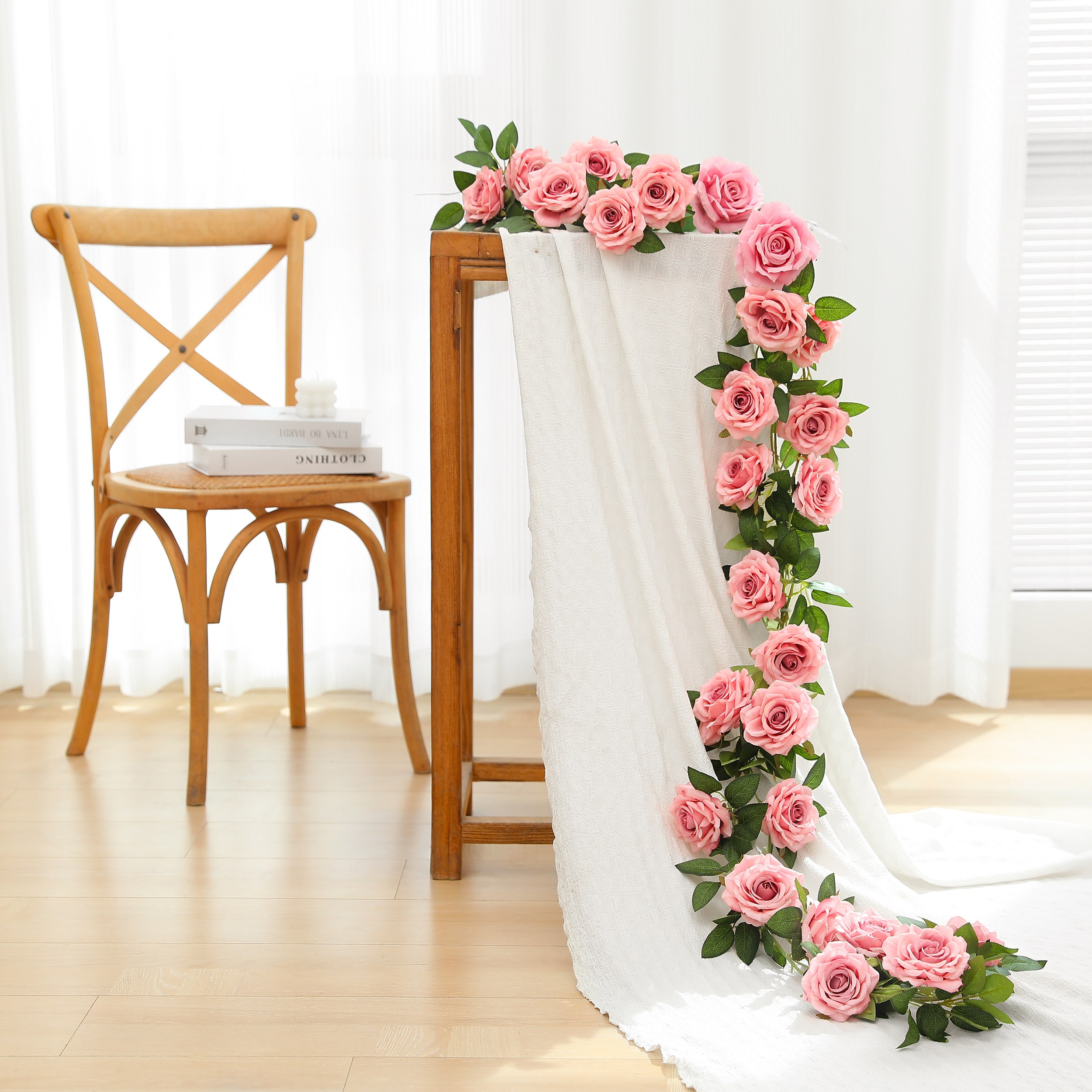 다이리슨 고퀄리티 넝쿨 조화 180cm, 큰 꽃송이 줄장미 핑크, 2개 24,880원