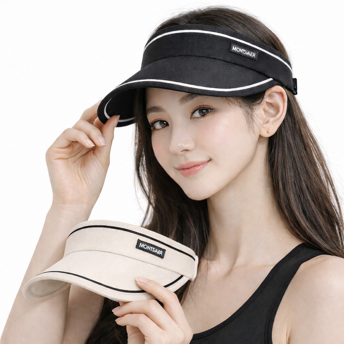 자외선차단 휴대용 돌돌이 와이드 썬캡 블랙+아이보리 1세트 16,500원