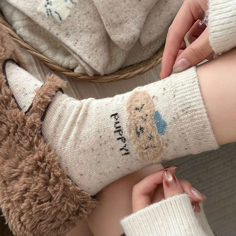 StarHome 귀여운 동물 무지 순면 여성 미들삭스, 가을과 겨울에 적합 19,500원