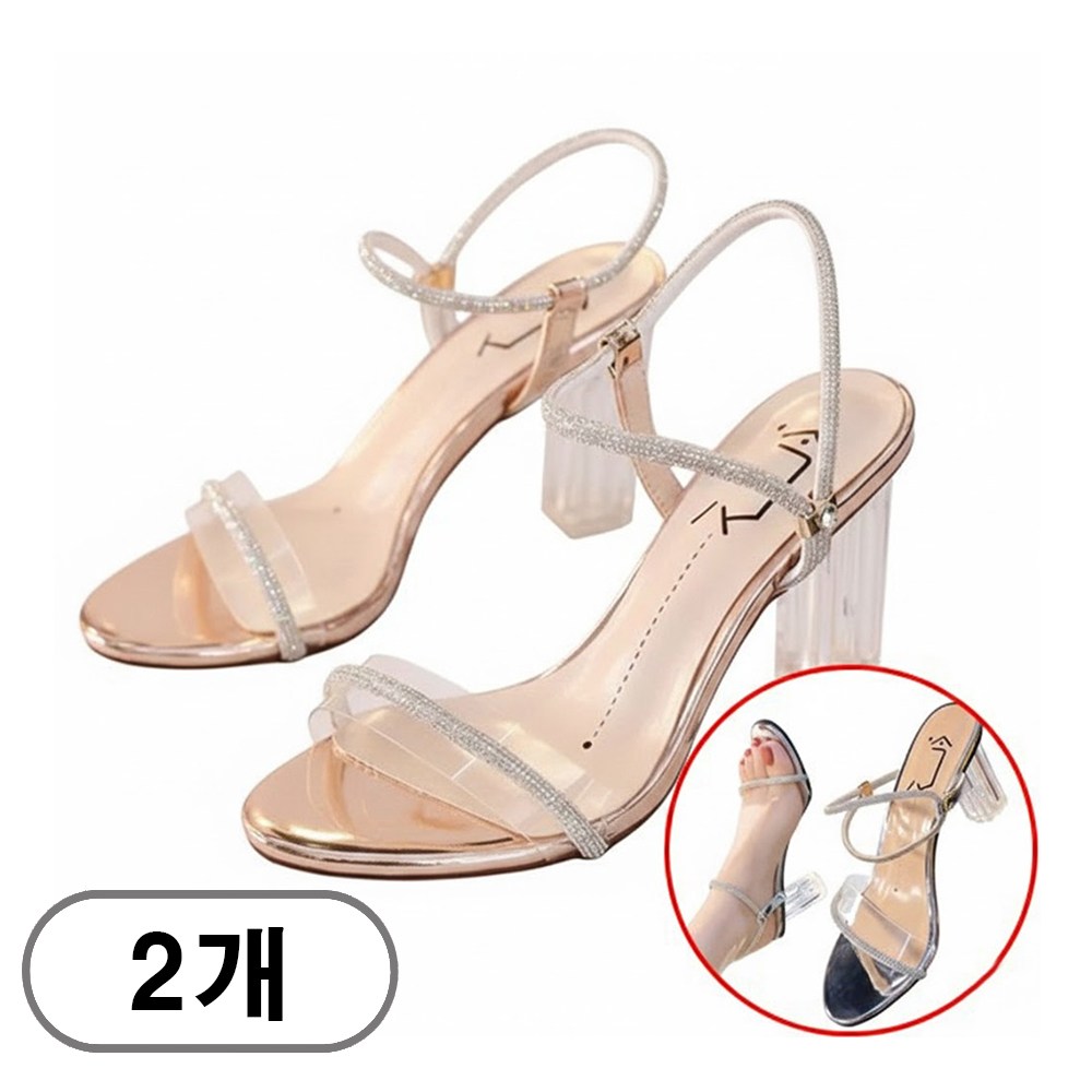 차쿠 1+1 여성 스트랩 큐빅 하이힐 샌들 투명 클리어 굽 시원한 샌들 굽7CM 35,800원