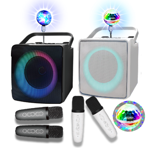 위드제이앤엠 가정용 휴대용 캠핑용 블루투스 미니 노래방 기계 기기 듀얼 마이크 스피커 반주기 엠프+LED 사운드 미러볼 69,000원