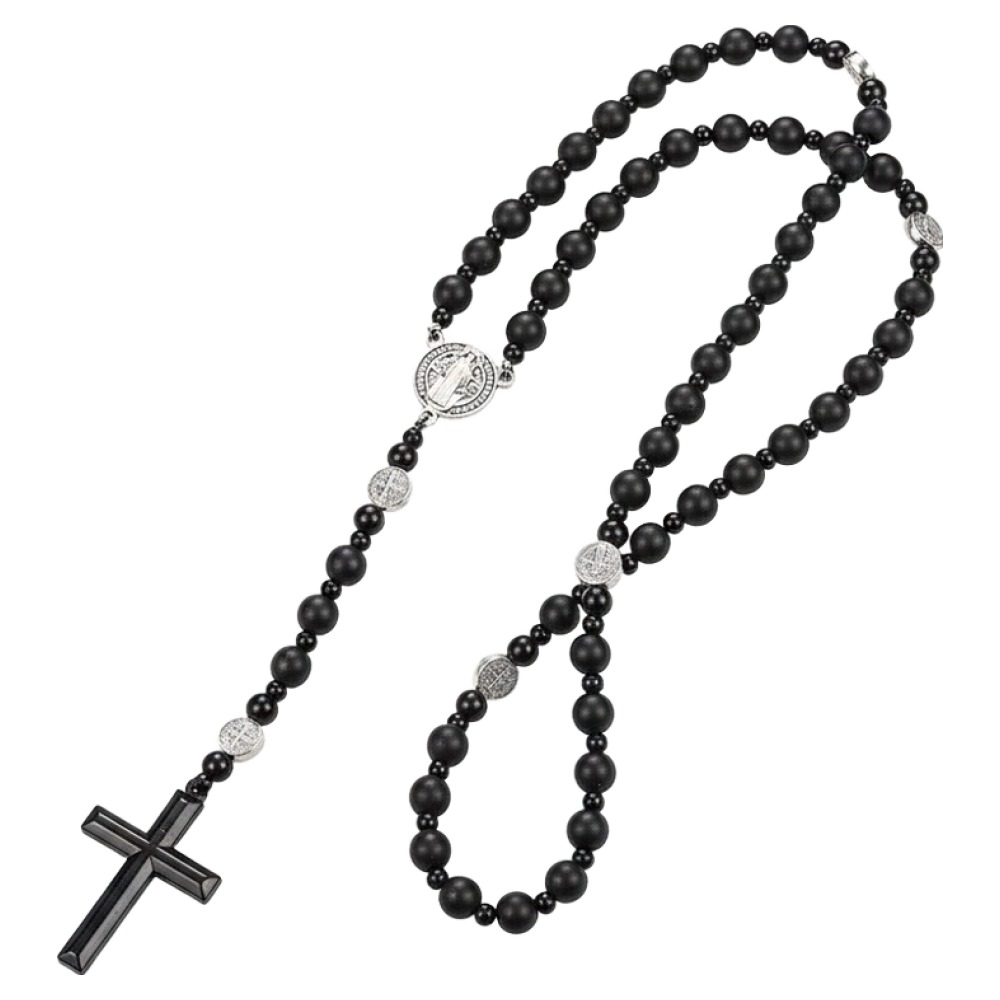 마다꾸미 천주교 5단 가톨릭 성물 십자가형 묵주 목걸이, 무광마노, 1개 21,000원