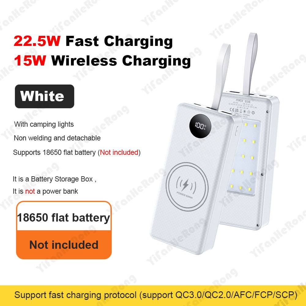 22 5W 고속 충전 15W 무선 파워뱅크 배터리 홀더 캠핑 램프 16 18650 20000mAh 케이스 DIY 23,600원