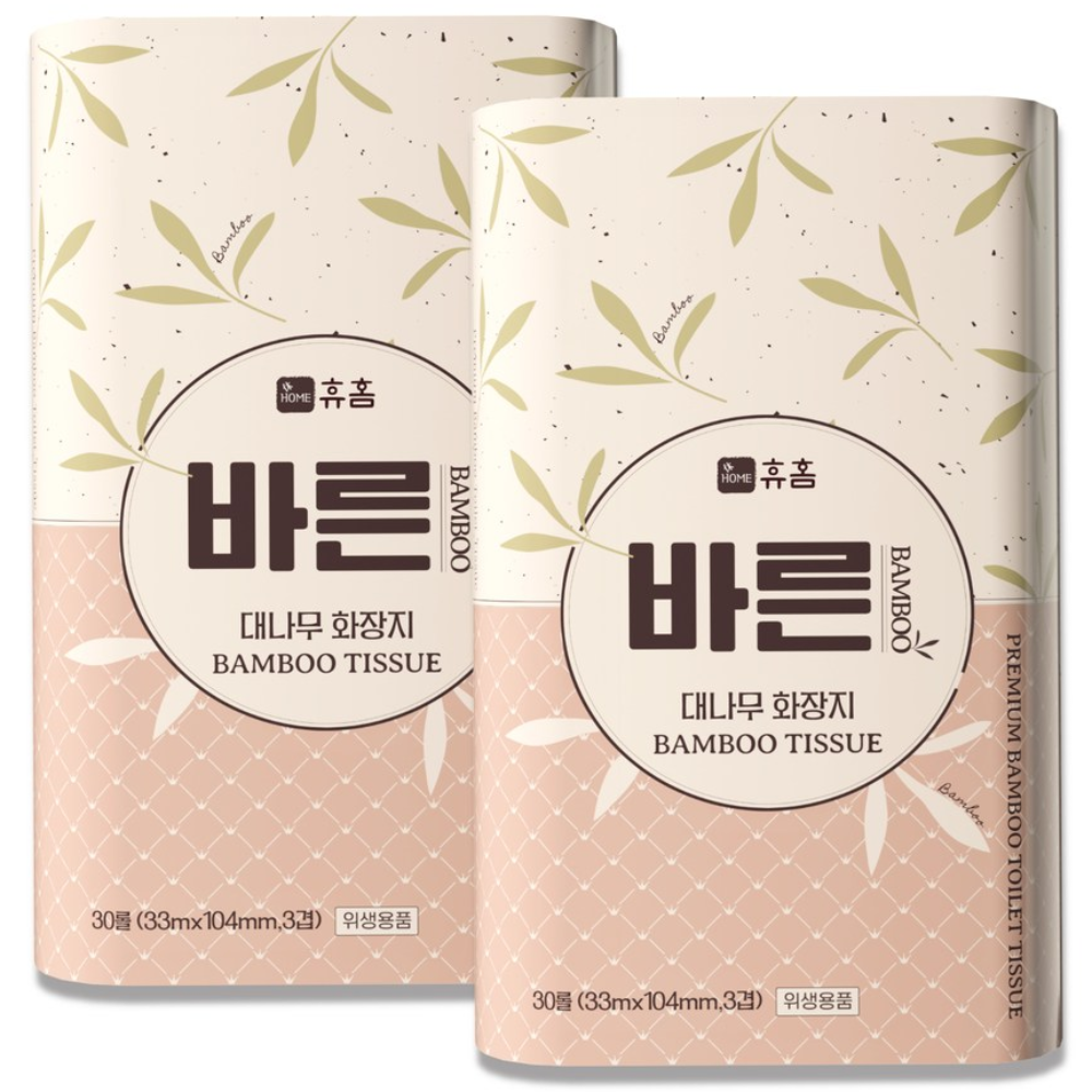 휴홈 프리미엄 바른 대나무 화장지 휴지 33m, 30롤, 1팩, 2개, 30롤, 33m 38,600원
