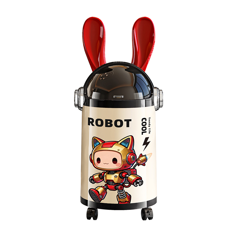 style dr 가정용 쓰레기통 귀여운 우주인 캐릭터 인테리어 쓰레기통 음식물쓰레기통 화장실 쓰레기통 주방 쓰레기통 침실 쓰레기통 자동센서휴지통, ROBOT도르래 크림 화이트 14,800원