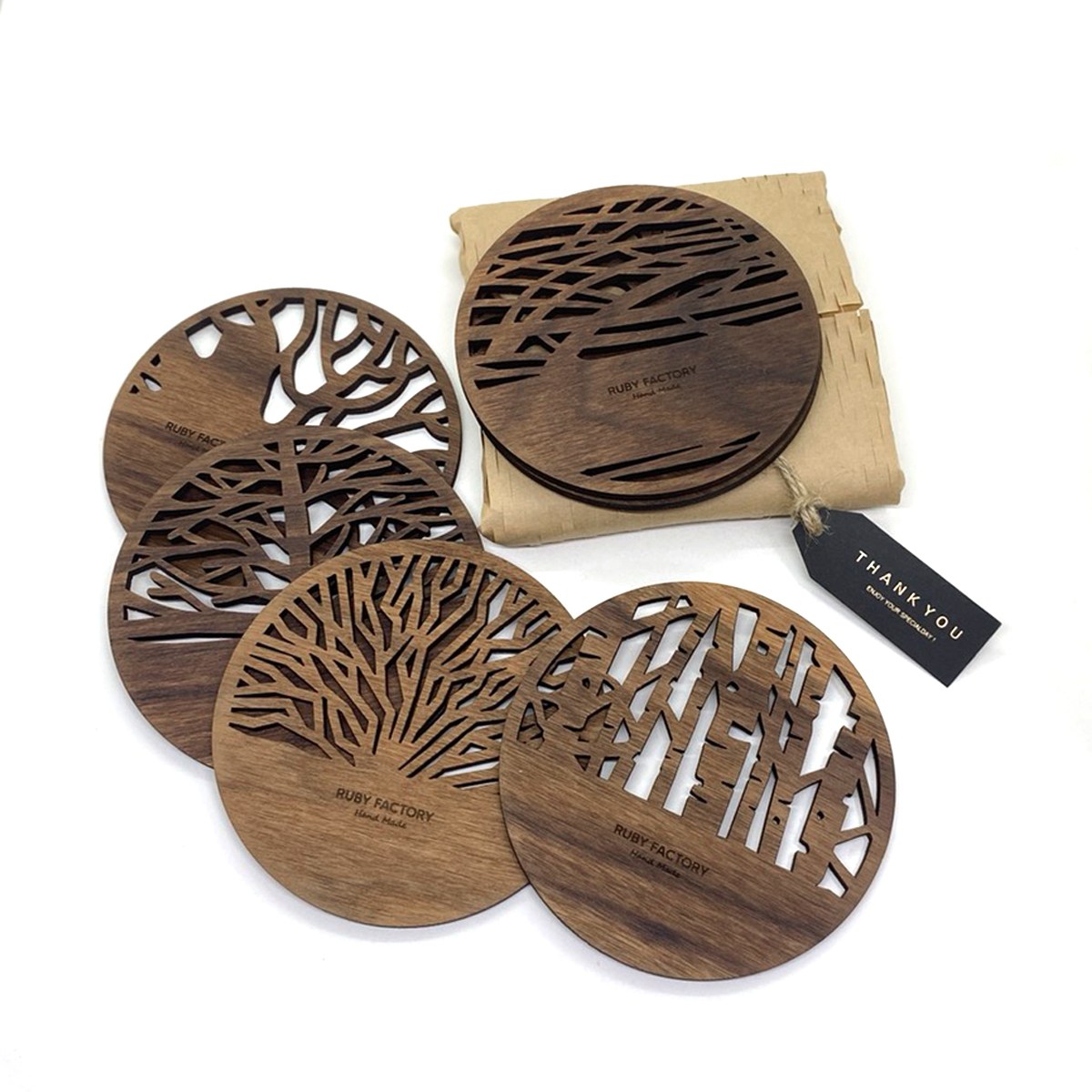 트리 우드 티코스터 주문제작 원목 컵받침 세트 6P 홈카페 명절 선물용 각인 30,000원