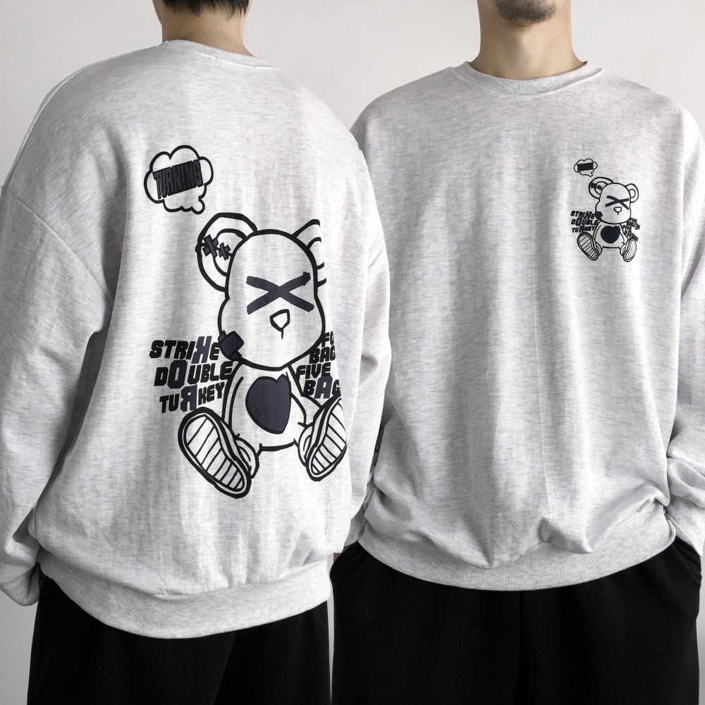 오프앤 [기모선택] 국산 오버핏 곰돌이 프린팅 맨투맨 빅사이즈 남녀공용 21,800원