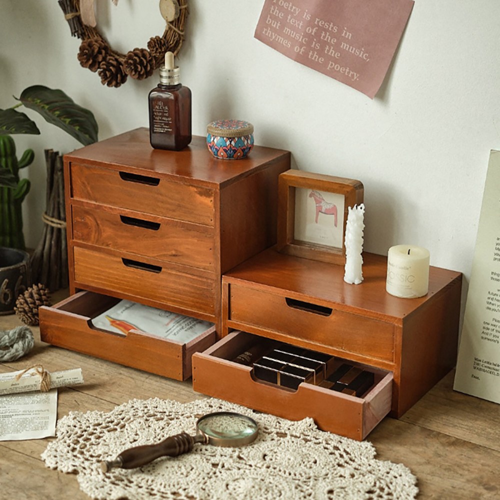 2단 서랍형 데스크 정리함 모니터 스탠드 수납함 책상 소품 오거나이저, 2개, 원목 25,900원