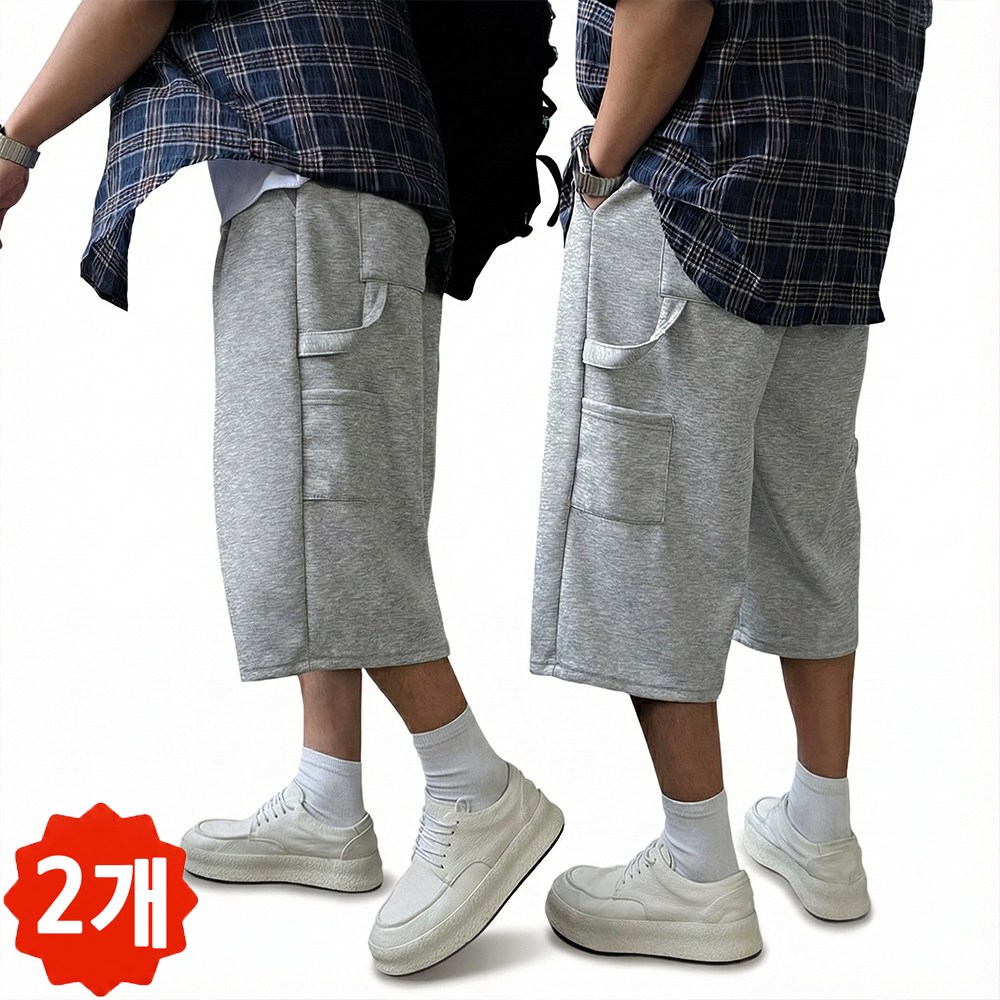 빠델 [당일출고/1+1] 6부 7부 카펜터 버뮤다팬츠 벌룬 와이드 반바지 빅사이즈 스웻 팬츠 츄리닝 34,800원