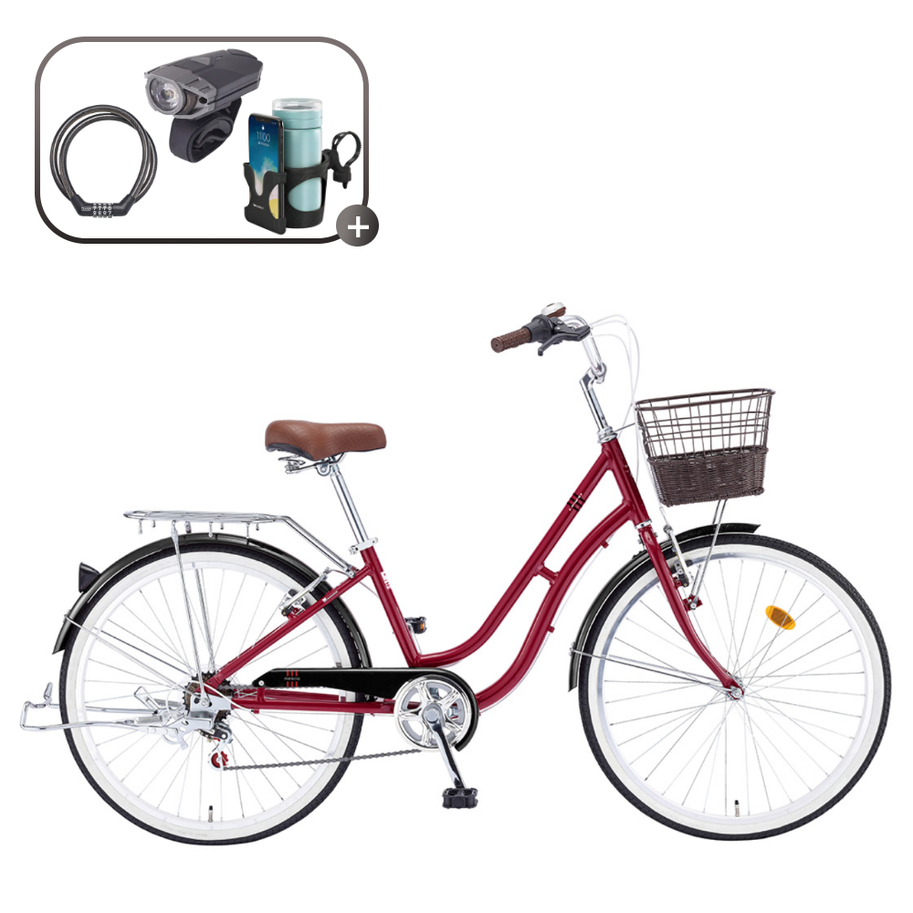 2026 삼천리 레스포 26 프림로즈 자전거 알루미늄 프레임 7단 변속 시티형 여성용자전거, 1개, 172cm, 다크 레드(무광/99%조립) 346,000원