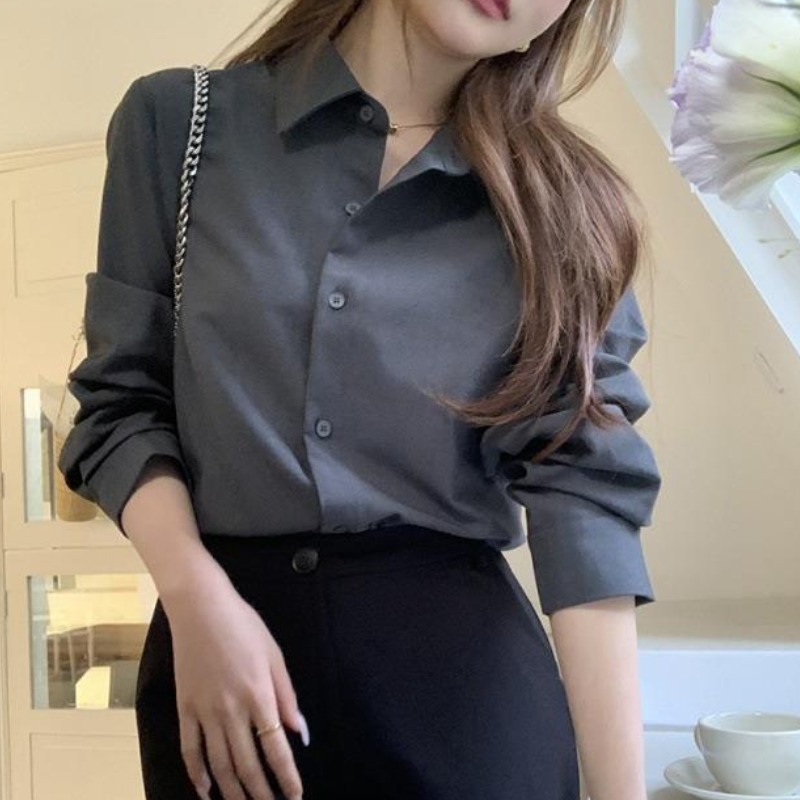 COSYEVNO 여자 셔츠 가을 신상 고급 블랙 그레이 루즈 빈티지한 디자인 무드의 코디 긴팔 zjynscs2 15,080원