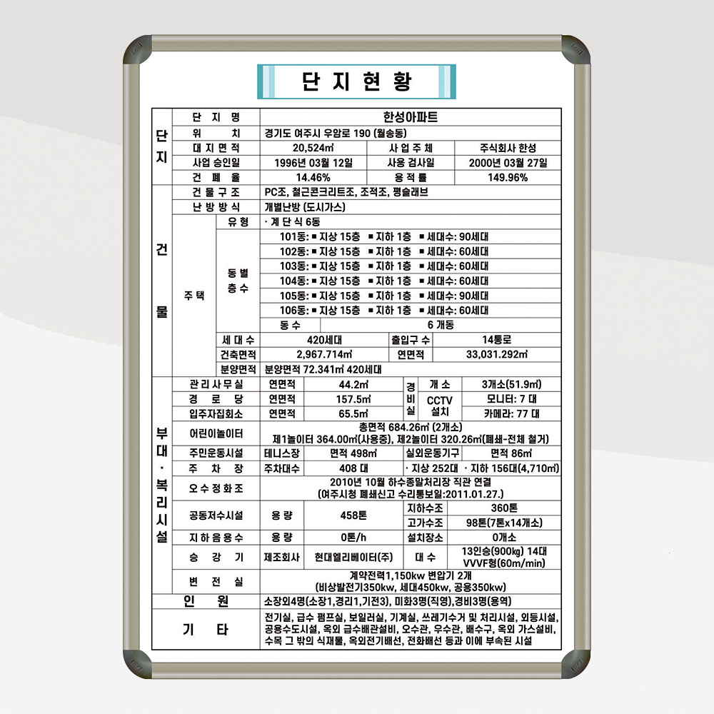 아파트 단지현황판 공사현황판 800x1100 화이트보드 주문제작 인쇄칠판 91,000원