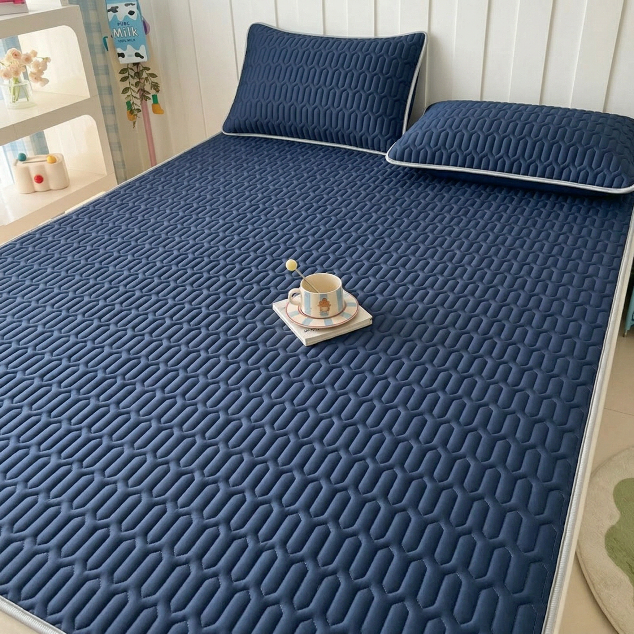 YYT 여름 소프트 매트리스 에어컨 방용 매트+베개커버 세트, 진청색(매트+베개커버*2개), 쿨매트+쿨베개 세트 31,000원