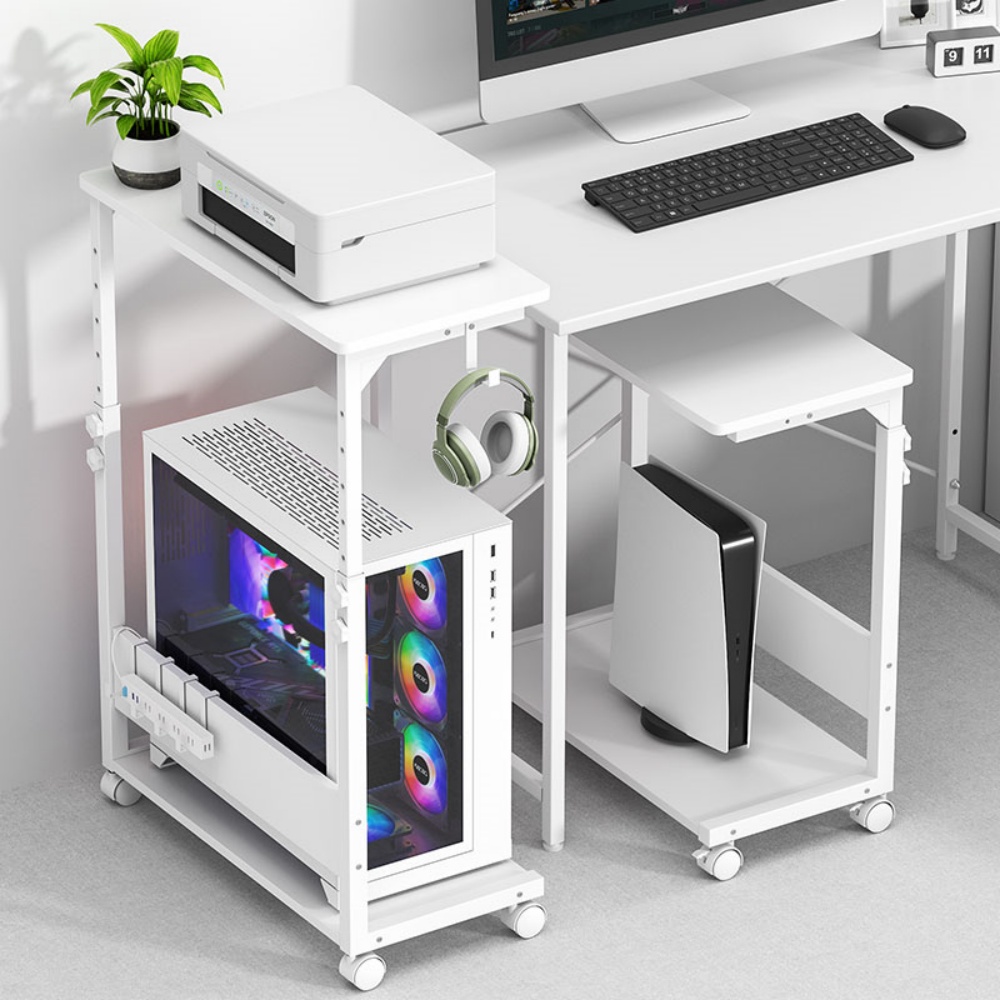 UTIMIU 컴퓨터 본체 선반 책상 보충 이동식 선반 데스크 확장 사이드 테이블 높이조절 가능, 화이트 58,800원