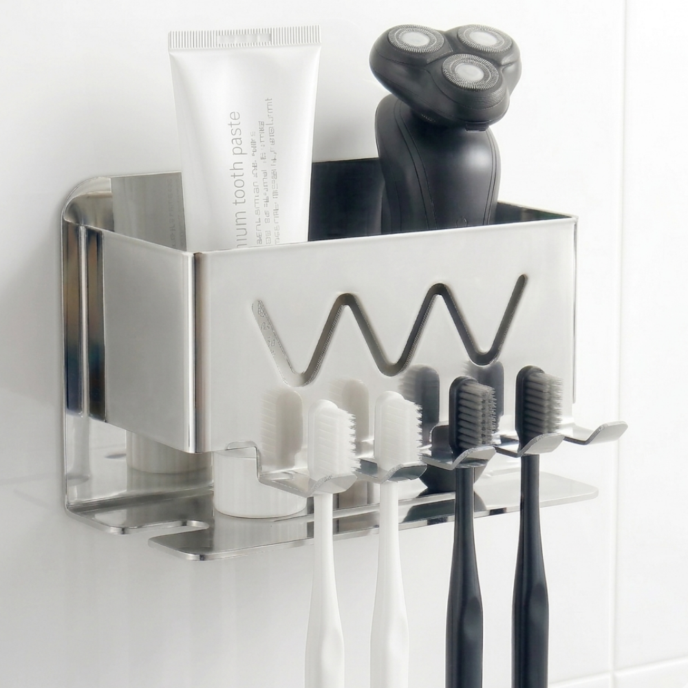 루베리코 무타공 304 스텐 4인용 욕실 칫솔 거치대 칫솔꽂이, 실버, 1개 14,900원